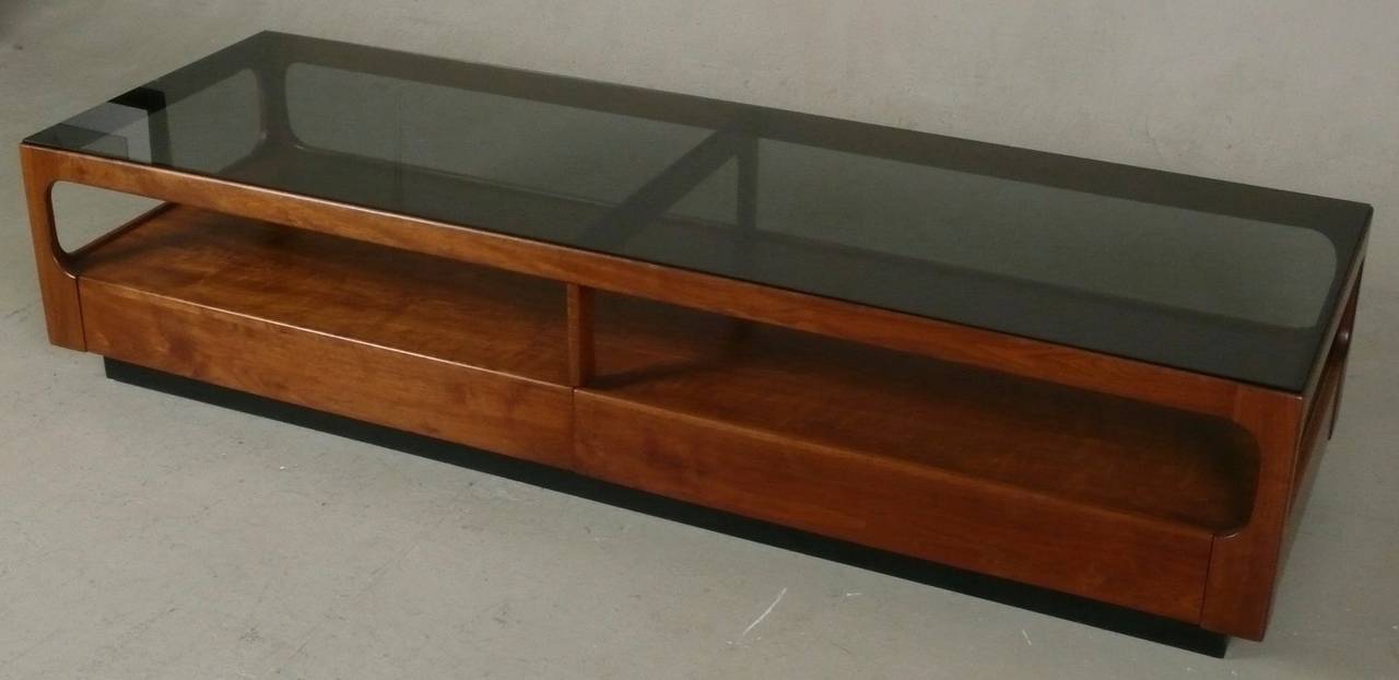Walnut and Smoked Glass Coffee Table by John Keal for Brown Saltman