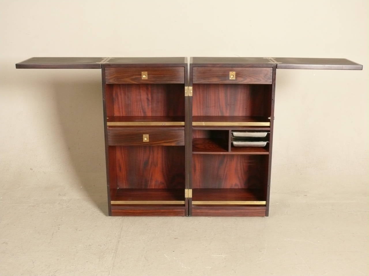 Mid-Century Modern Folding Rosewood and Brass Bar or Console by Skovby, Denmark