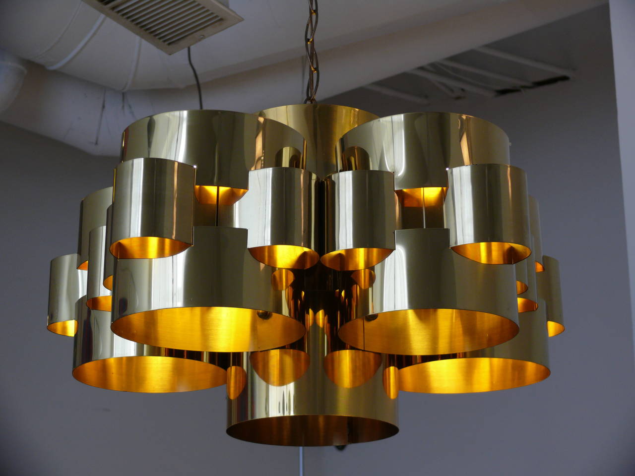 American 1970s Polished Brass 'Cloud' Chandelier by Curtis Jere
