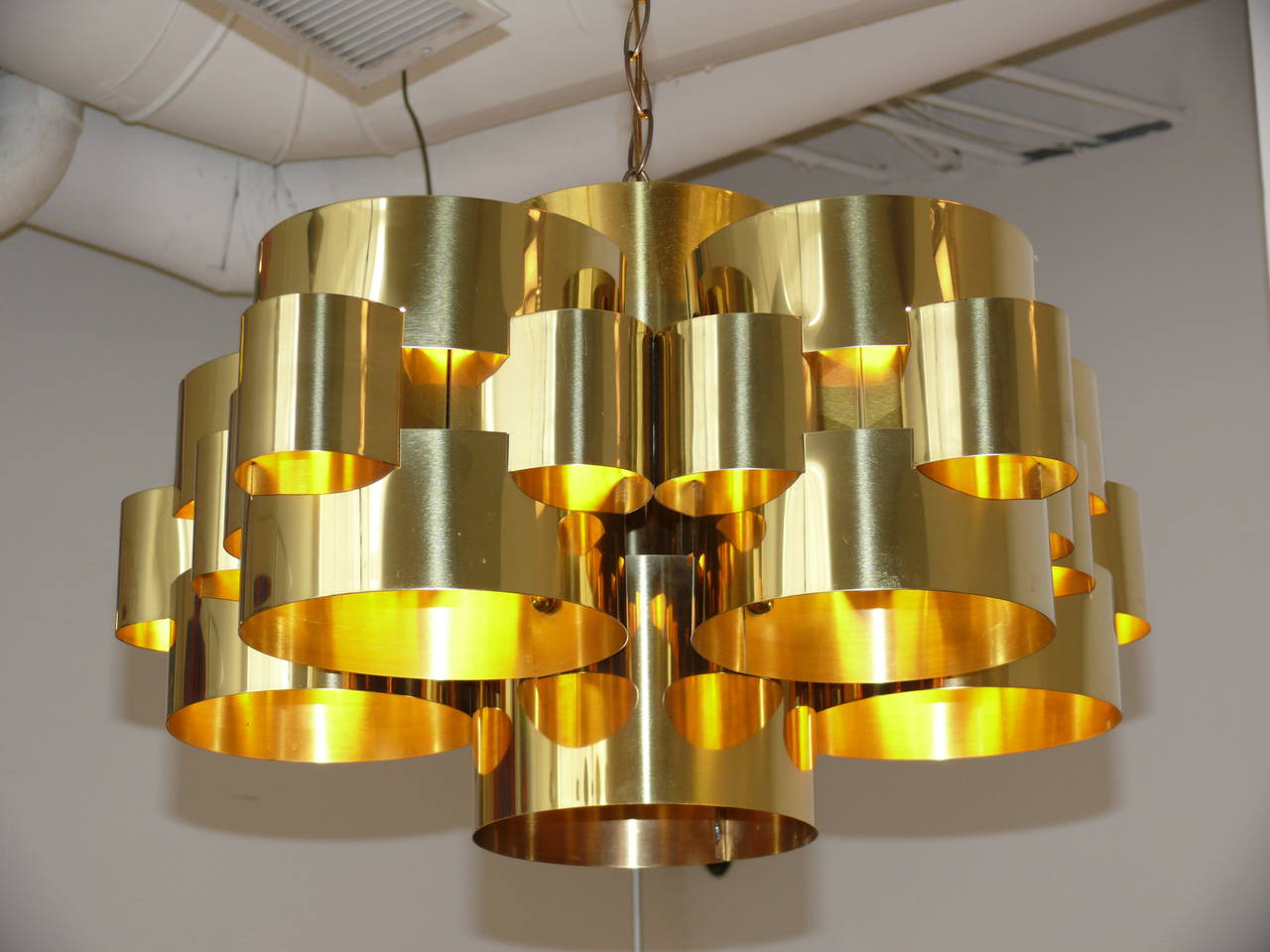 1970s Polished Brass 'Cloud' Chandelier by Curtis Jere 1