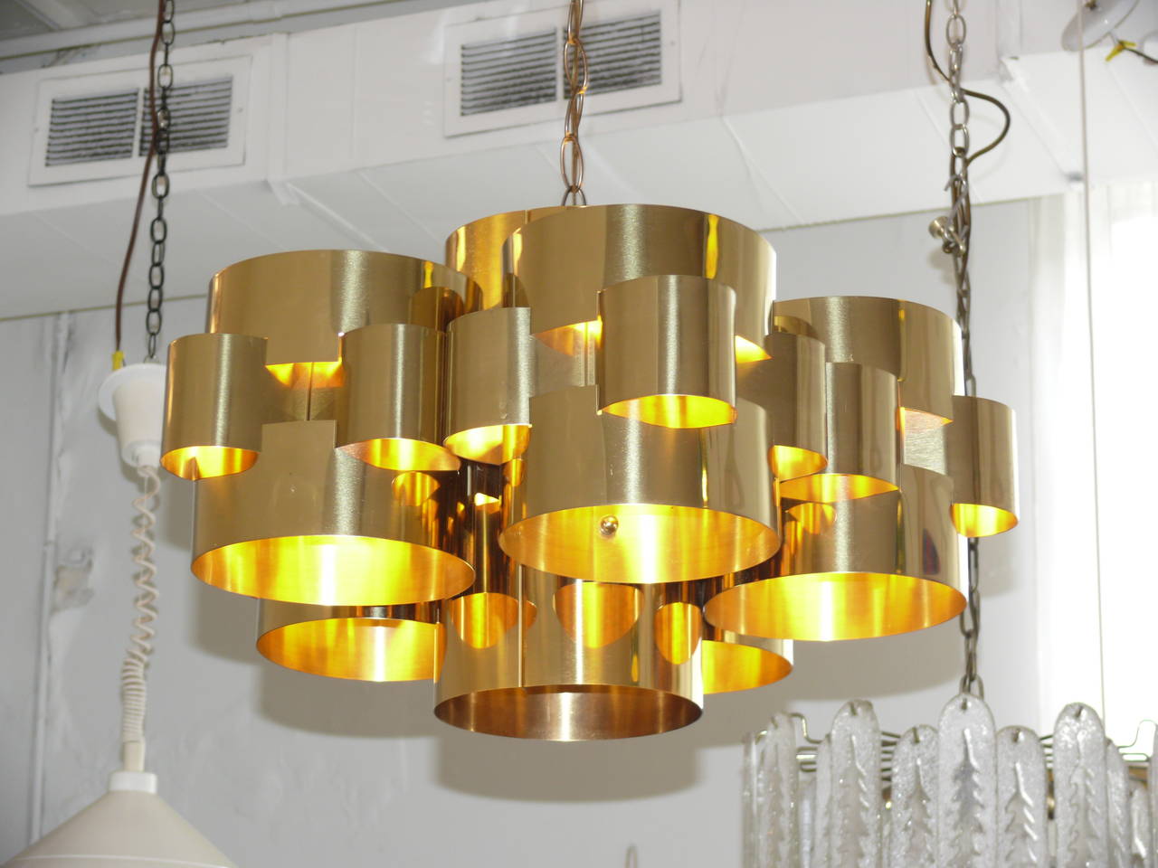 Late 20th Century 1970s Polished Brass 'Cloud' Chandelier by Curtis Jere
