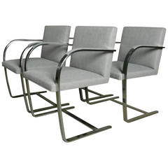 Set of Four Mies van der Rohe Stainless Flatbar Brno Chairs by Brueton