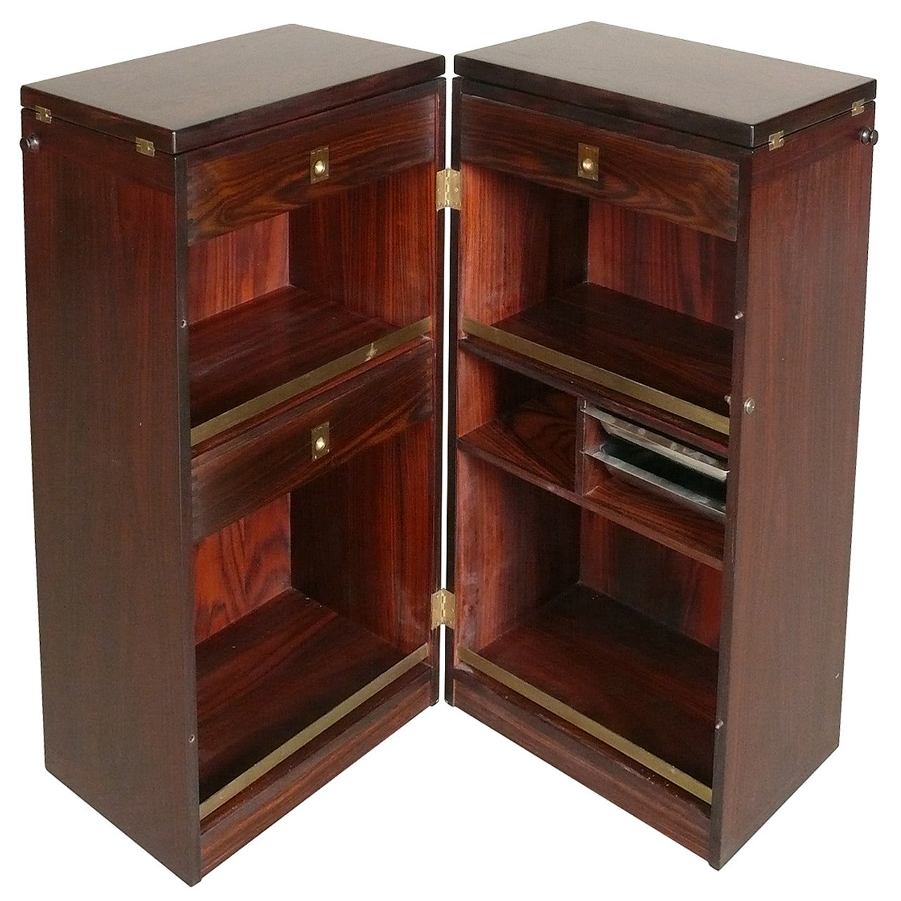 Folding Rosewood and Brass Bar or Console by Skovby, Denmark