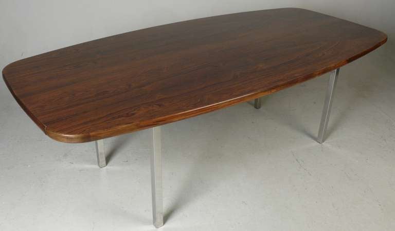 Mid-Century Modern Dunbar Rosewood and Stainless Dining Table or Desk For Sale