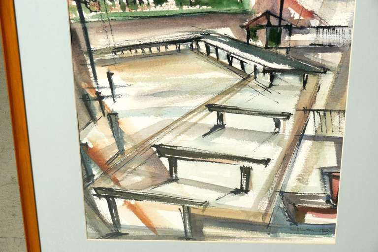 Dynamic Watercolor by E. Keith McPheeters, 1951 In Excellent Condition For Sale In Atlanta, GA