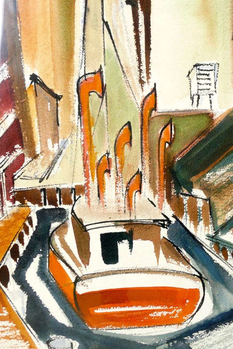 1950 Cityscape Watercolor by E. Keith McPheeters For Sale 1
