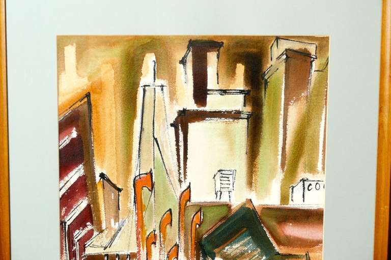 1950 Cityscape Watercolor by E. Keith McPheeters In Excellent Condition For Sale In Atlanta, GA