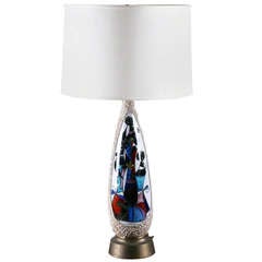 Large Marcello Fantoni Italian Ceramic Lamp with Enamel Figures