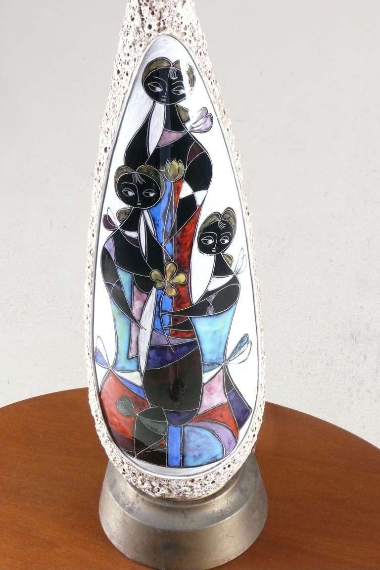 Large Marcello Fantoni Italian Ceramic Lamp with Enamel Figures For Sale 2