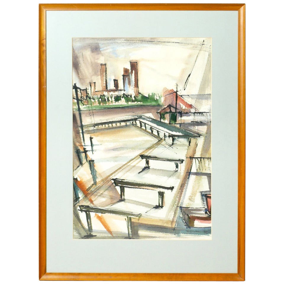 Dynamic Watercolor by E. Keith McPheeters, 1951  For Sale