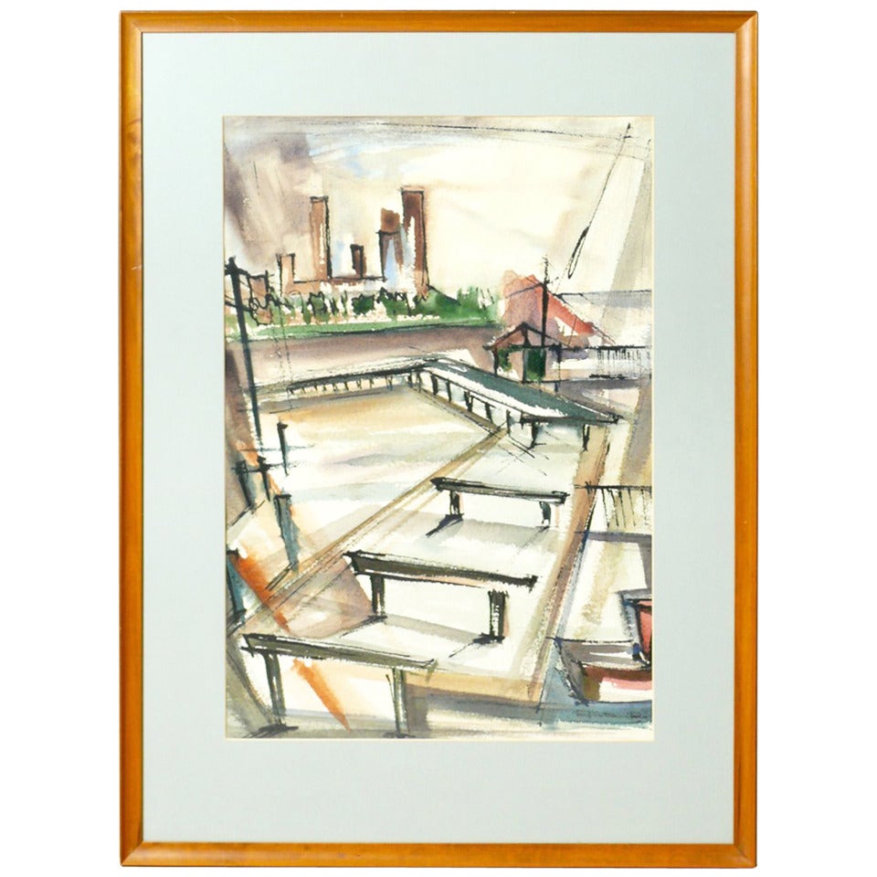 Dynamic Watercolor by E. Keith McPheeters, 1951 For Sale