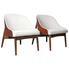 Pair of 1960s Walnut Cased Barrel Back Chairs