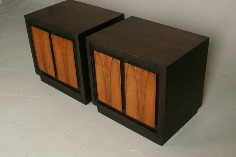 Pair Of 1970 Walnut and Rosewood Nightstands at 1stDibs