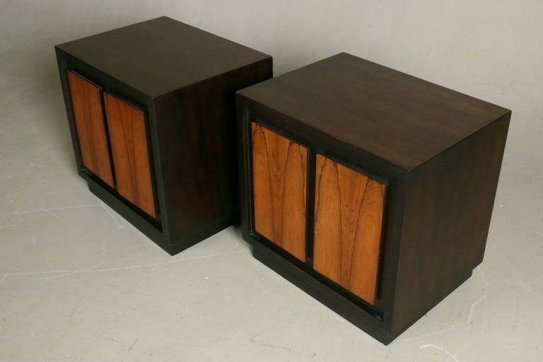 Late 20th Century Pair Of 1970 Walnut & Rosewood Nightstands