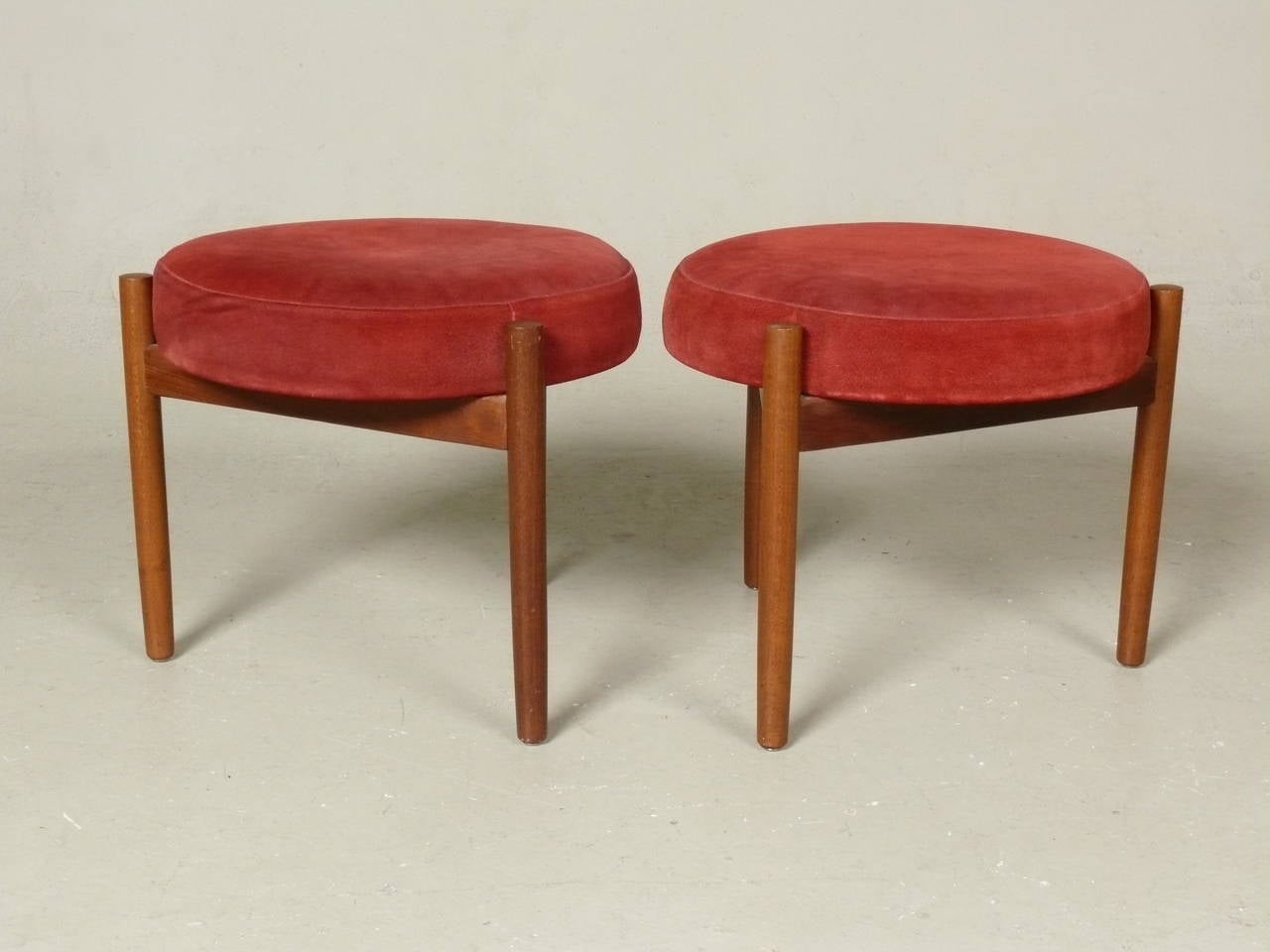 Tripod Style Danish Teak Foot Stools In Excellent Condition In Atlanta, GA