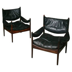 1960s Kristian Solmer Vedel Rosewood and Leather "Modus" Chairs, Denmark