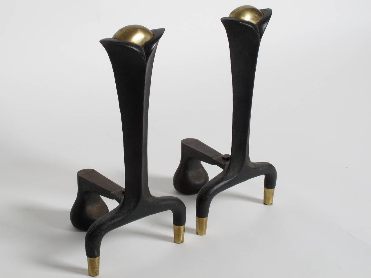 Brass and Enamel Andirons by Donald Deskey for Ward Bennett In Good Condition In Atlanta, GA