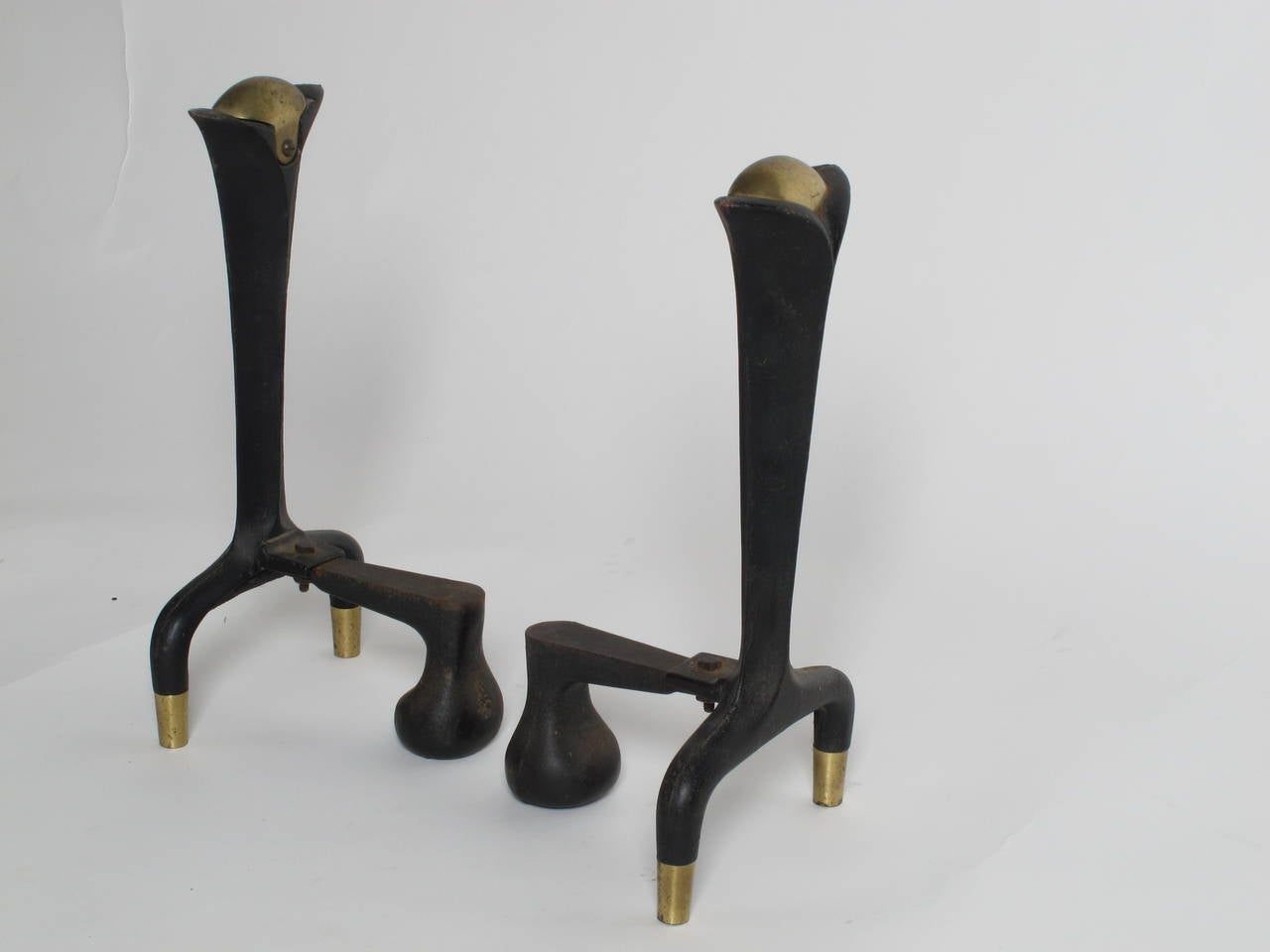 American Brass and Enamel Andirons by Donald Deskey for Ward Bennett