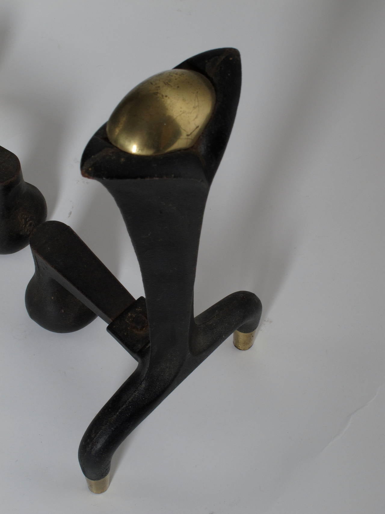 20th Century Brass and Enamel Andirons by Donald Deskey for Ward Bennett