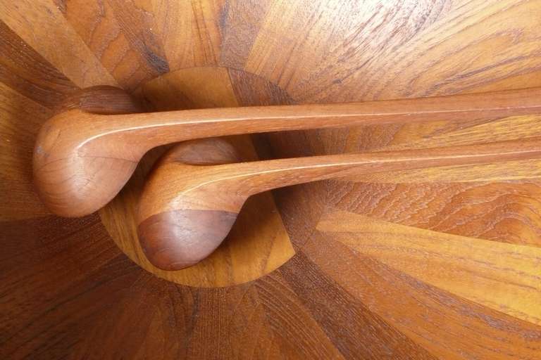 Large 1960's Teak Salad Bowl & Rare Servers By Dansk 3