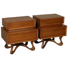 Pair of 1960's Walnut Night Stands With Sculptural Legs