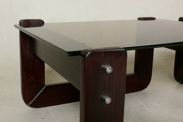 Chrome Pair of 1970s Percival Lafer Rosewood Side Tables 