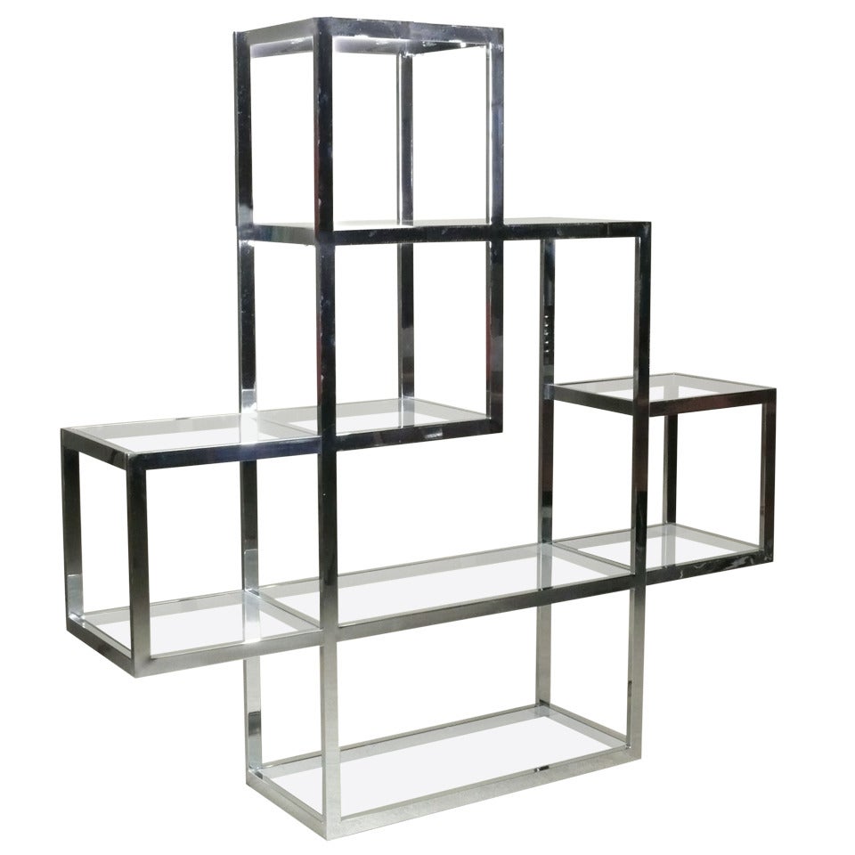 1970's Asymmetrical Chrome Room Divider/ Etagere