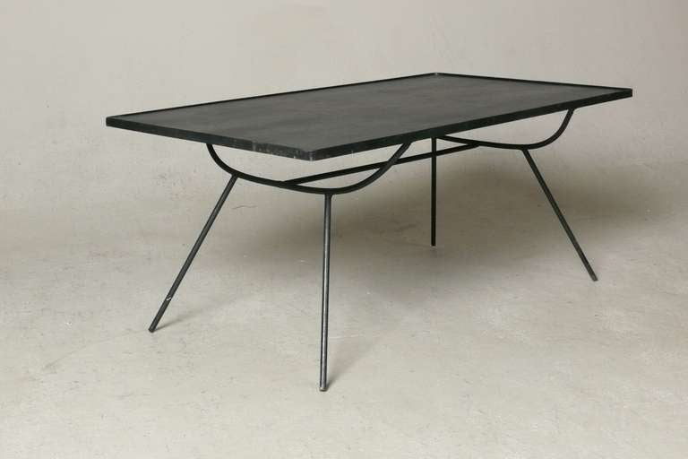 Rare 1950s George Nelson for Arbuck iron cocktail table with original slate top.