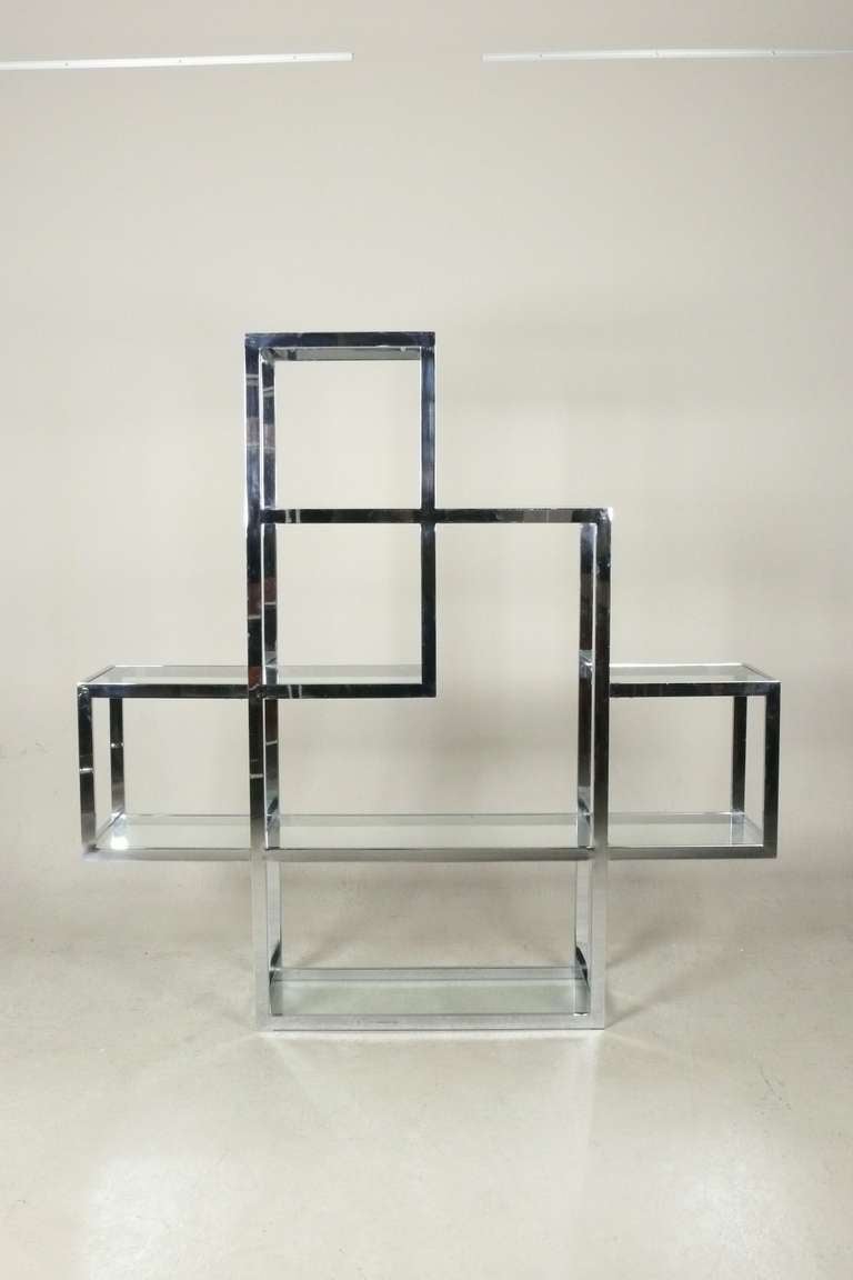 1970's Milo Baughman style chrome & glass etagere / room divider.