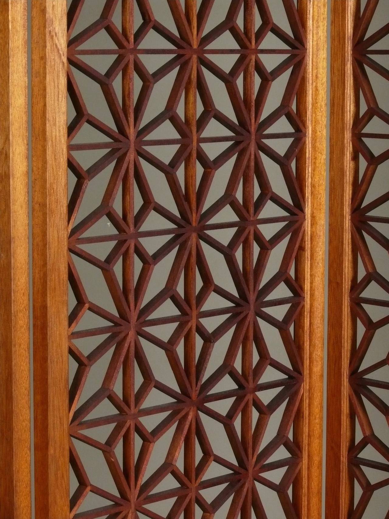 Geometric 6-Panel Teak Folding Screen with Brass Details 1