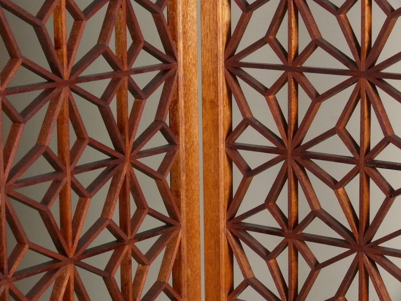 Geometric 6-Panel Teak Folding Screen with Brass Details 3