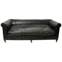 Antique French Rolled Arm Leather Sofa by Maison Carlhian