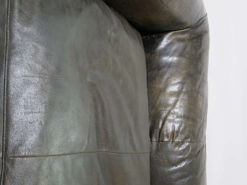 French Rolled Arm Leather Sofa by Maison Carlhian In Good Condition In New York, NY