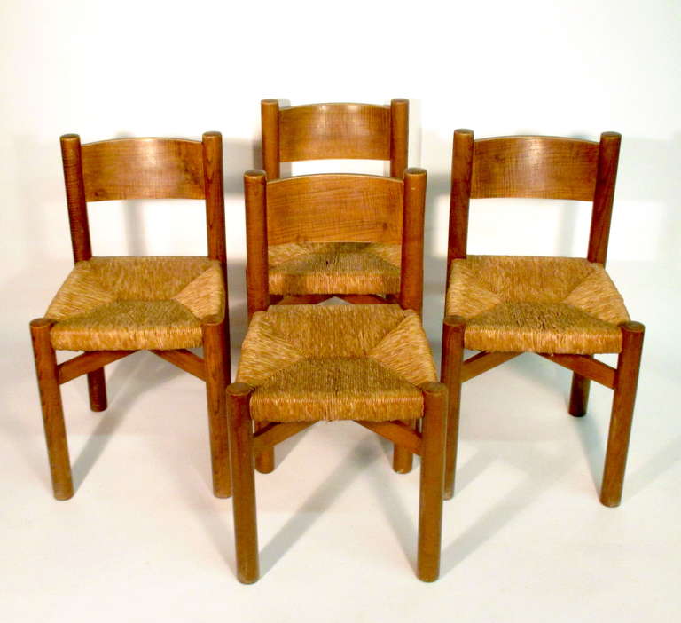 Mid-Century Modern Four Méribel Chairs by Charlotte Perriand