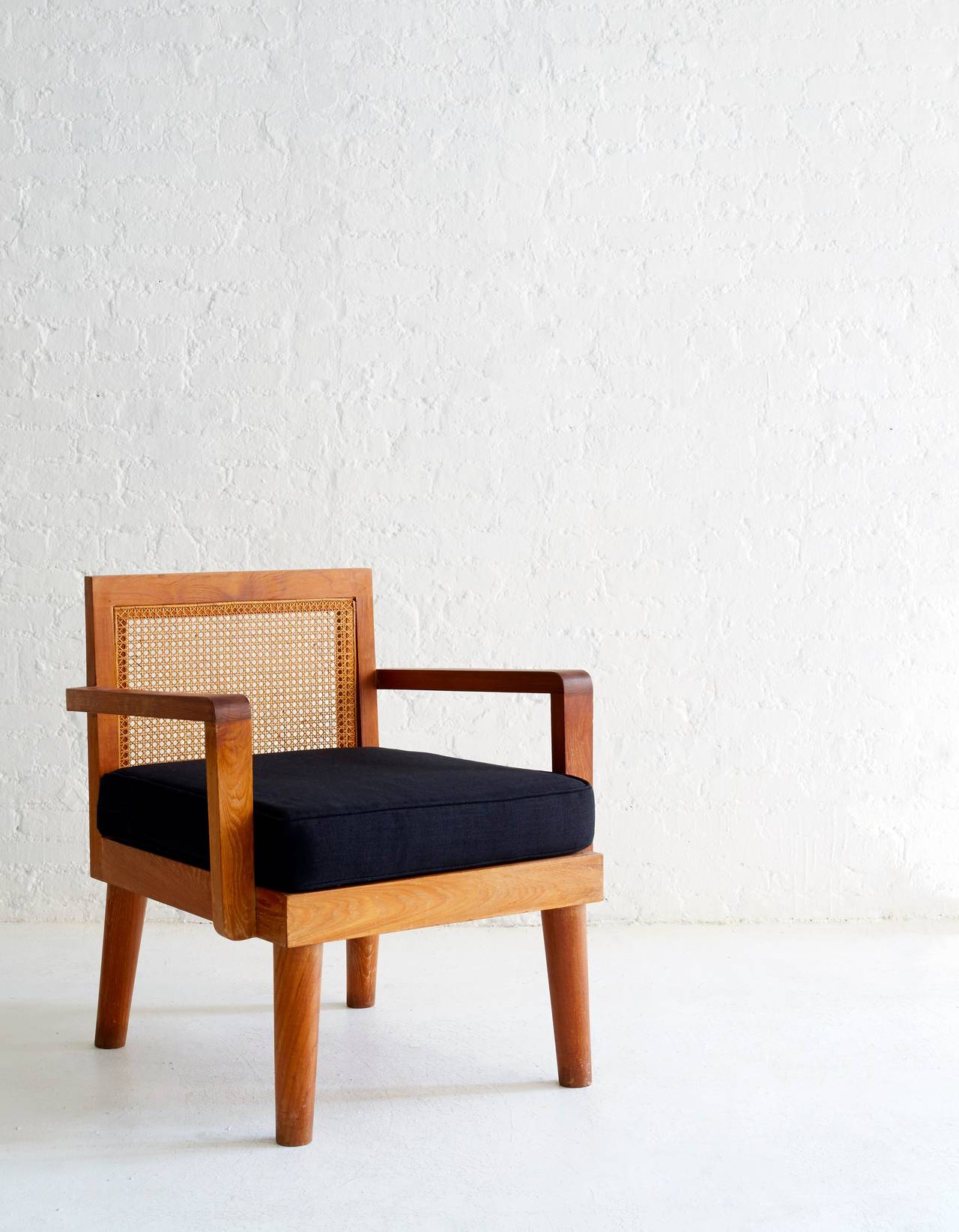 Mid-Century Modern French Teak and Cane Lounge Chairs