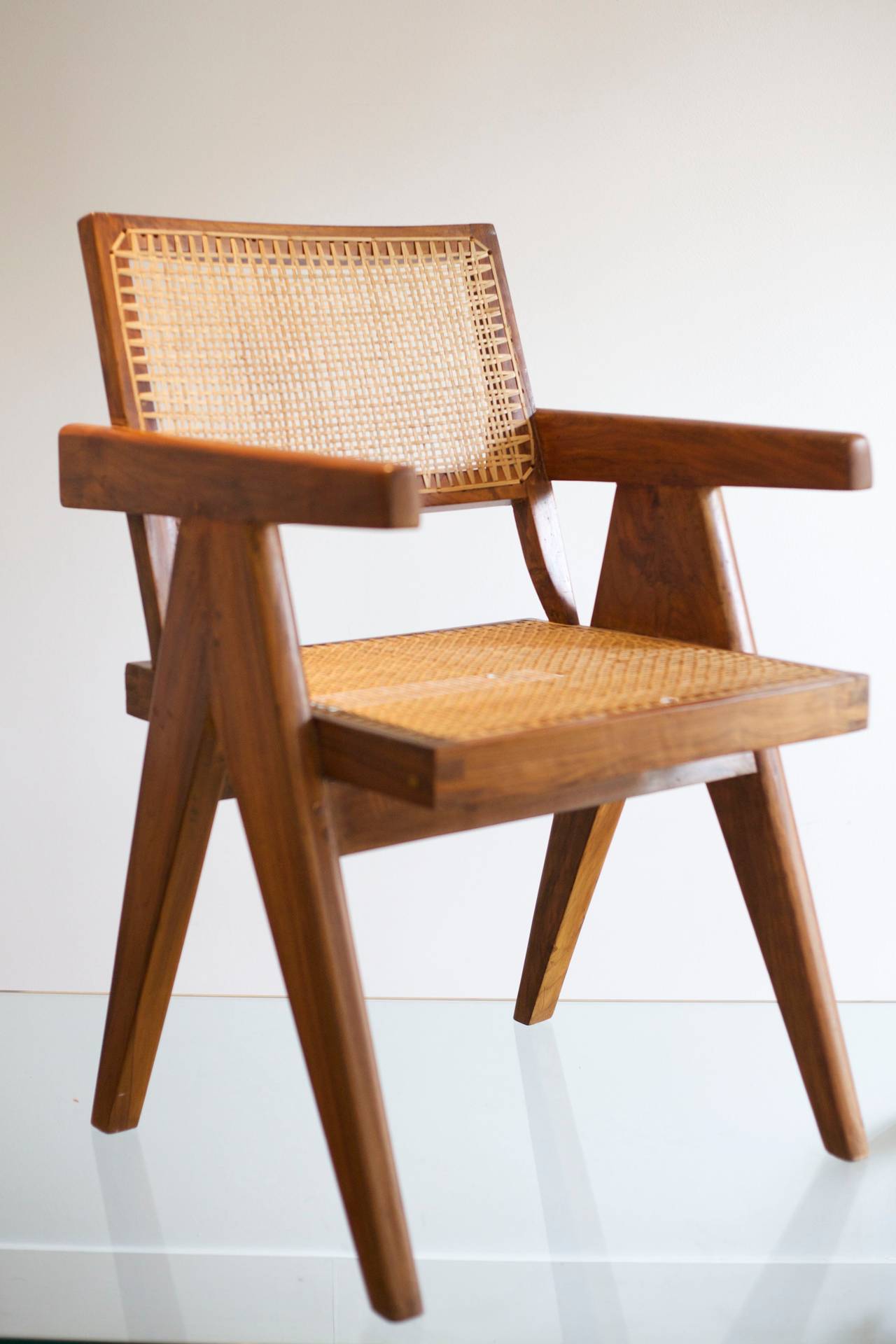 Cane Set of Six Pierre Jeanneret Office Armchairs