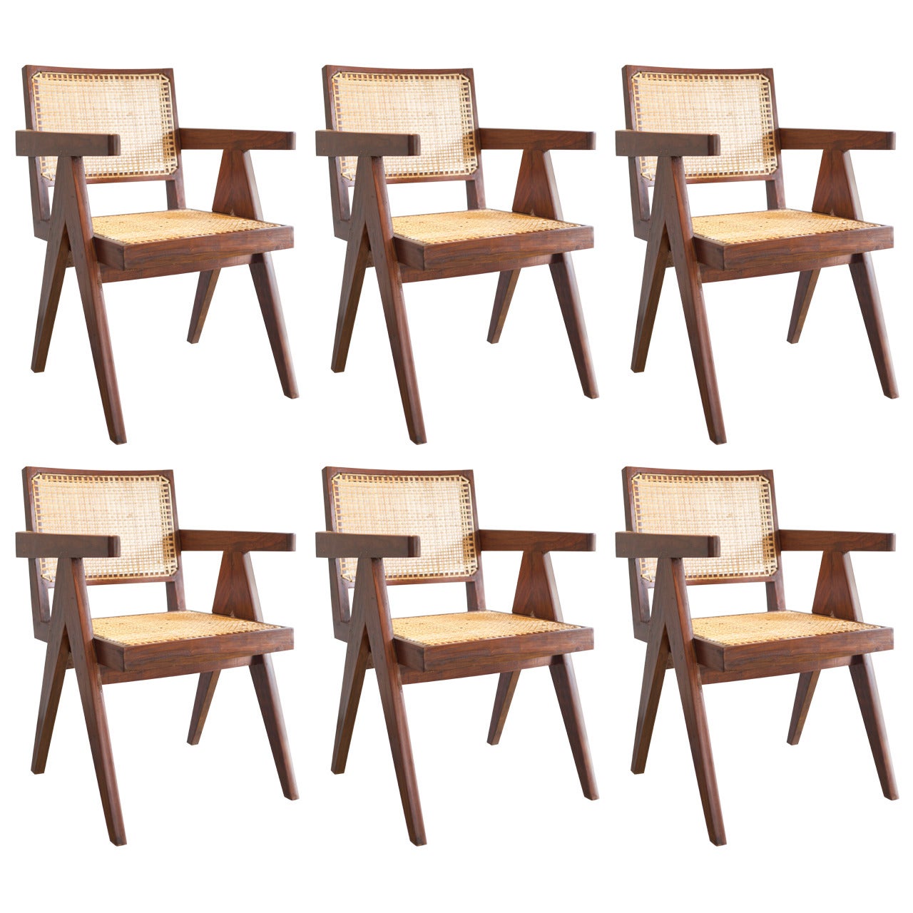 Set of Six Pierre Jeanneret Office Armchairs