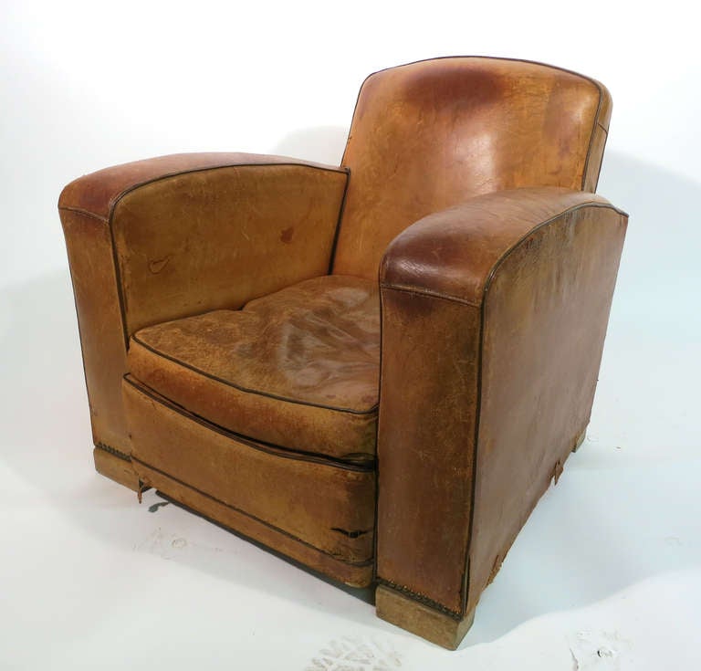 Original worn leather, early 1900s, handsome patina.