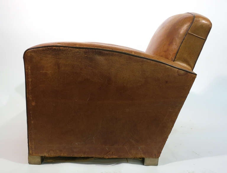 French Deco Leather Club Chair In Good Condition In New York, NY