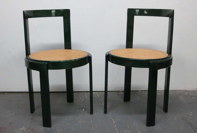 Unique Rounded Back Green Lacquer Chairs