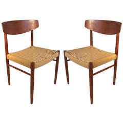 Pair, Midcentury Ruched Side Chairs in the style of Hans Wegner