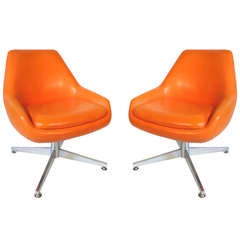 Pair, Midcentury Orange Vinyl Chairs