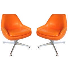 Retro Pair, Midcentury Orange Vinyl Chairs