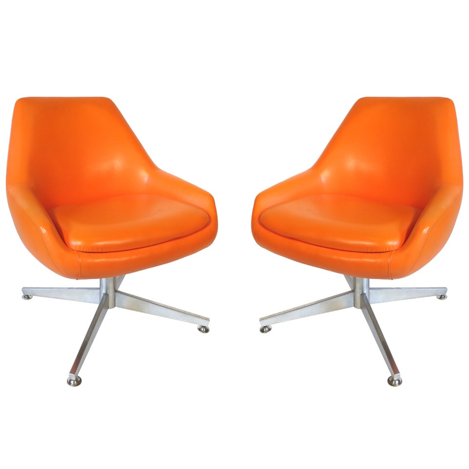 Pair, Midcentury Orange Vinyl Chairs