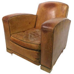 Antique French Deco Leather Club Chair