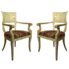 Pair of Marbelized Arm Chairs with Kilim Upholstery