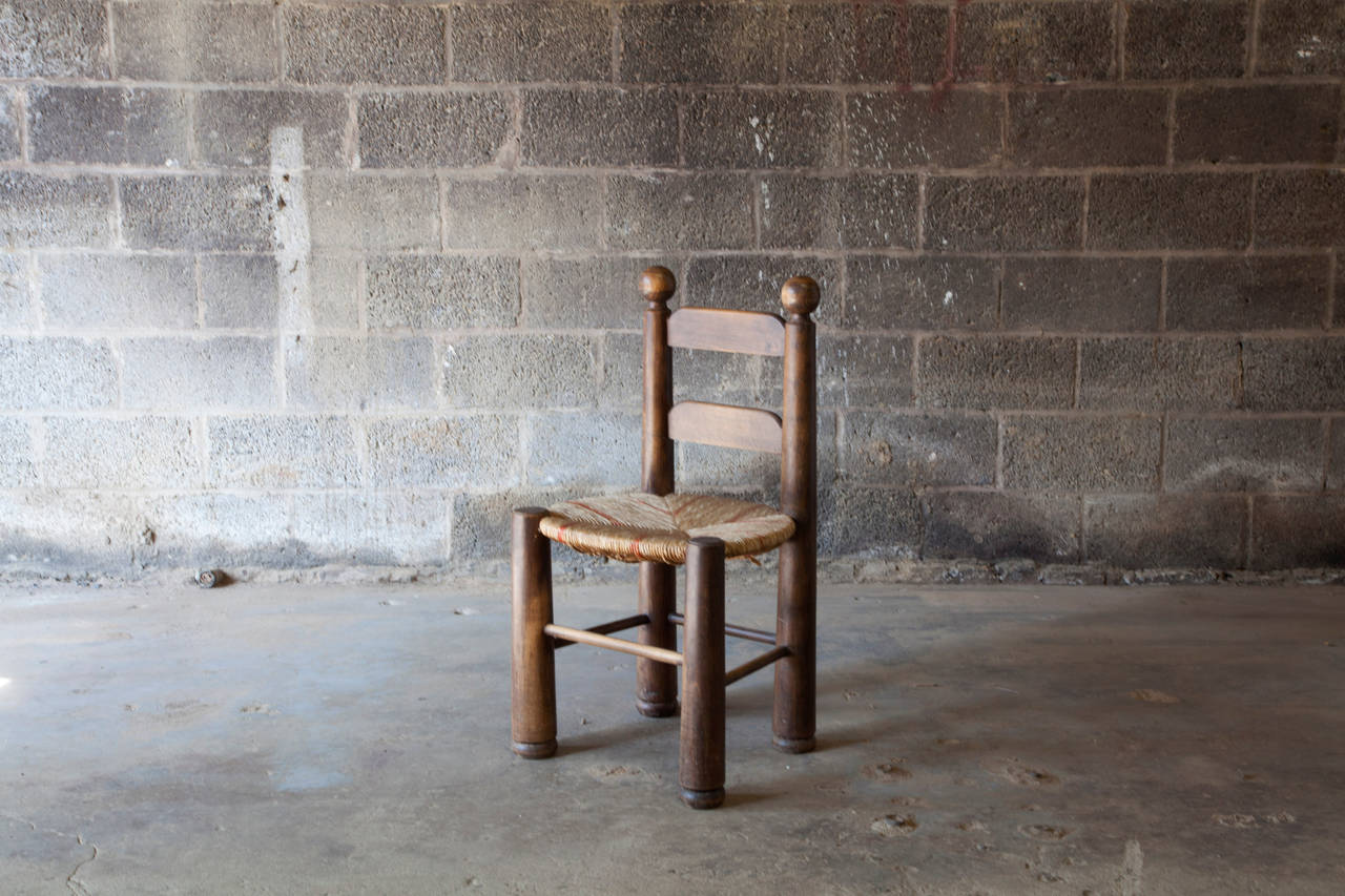 Modern French, 1950s Wood and Rush Chairs