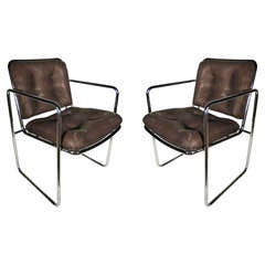 Pair of Chrome Arm Chairs with New Dyed and Bleached Nappa Deer Skin