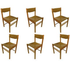 Set of Six Leather and Wood Side Chairs