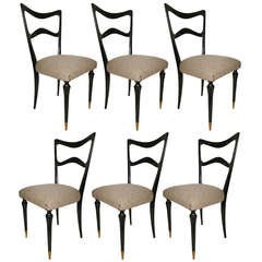 Set of 6 Ebonized Wood Dining Chairs Attributed to Guglielmo Ulrich